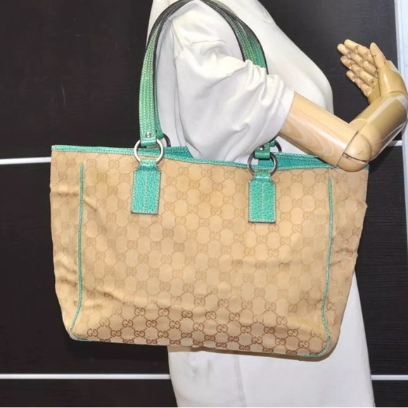 Gucci GG Teal Canvas Tote - Picture 4 of 15